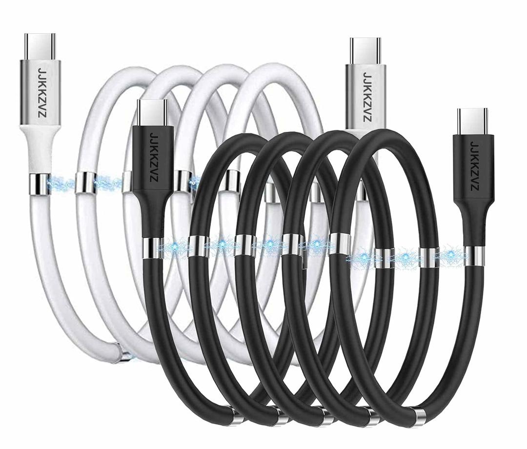 2Pack Upgraded Magnetic USB C to USB C Fast Charging Cable (3ft 60W), Magnetic Charging Cable, USB 2.0 Type C Charging Data Transfer Cable with Soft Protective Tube for All USB C Devices (White,Black)