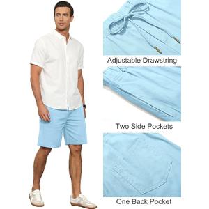 Janmid Men's Linen Casual Classic Fit Short Drawstring Summer Beach Shorts with Pockets, 2XL