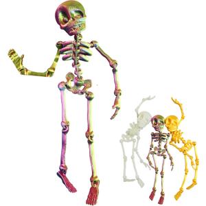 2 x 3D Printed Poseable Skeleton Fridge Magnets, Magnetic Skeleton for Refrigerator, Mini Skull Fridge Magnet with Movable Joints, Funny Vintage Gothic Figurine for Kitchen Locker Whiteboard (Iridescent)