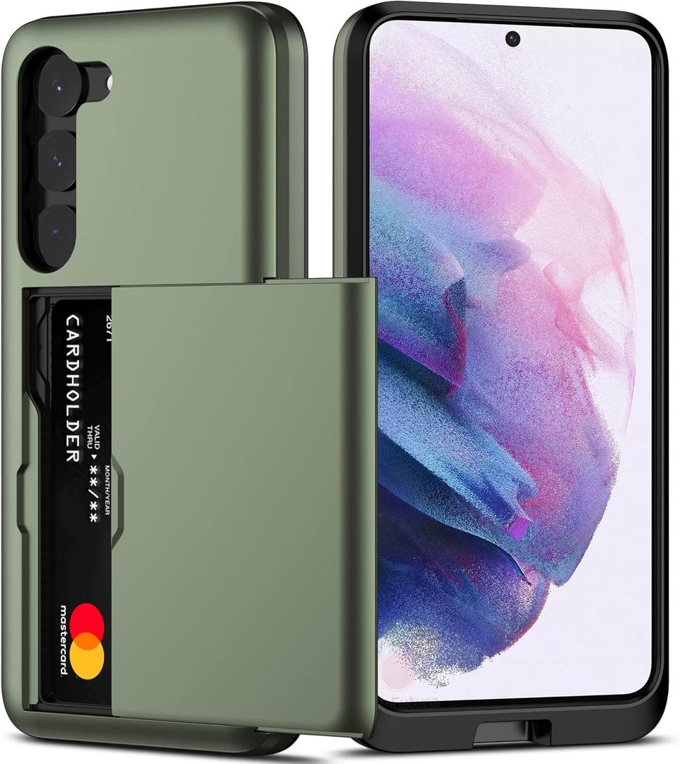 Nvollnoe for Samsung S23 Case with Card Holder 5G 6.1 inch Slim Dual Layer Heavy Duty Protective for Galaxy S23 Case Hidden Card Slot Wallet Case for Samsung S23(Green)
