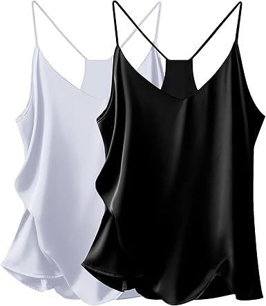 Ekouaer Classic Womens Silk Satin Camisole Top Sexy V Neck Blouse Tank Shirt Ladies Spaghetti Strap Vest Cami XL