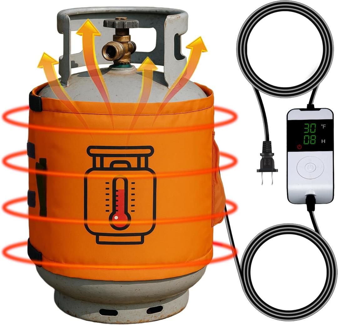 Propane Tank Heater Blanket with Thermostat & Timer, Adjustable 41-122F Propane Tank Warmer Blanket for 5-40LB Gas LP Cylinders, Waterproof Propane Tank Heating Blanket for Outdoor Camping & Grilling