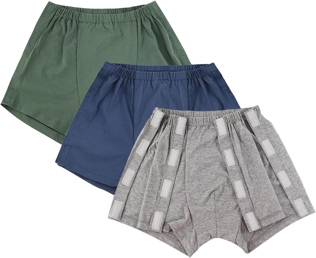 Lmaray 3 Pack Post Surgery Boxers for Men, Adaptive Underwears, Tear Away Underwear, Incontinence Stick-on Briefs, XL