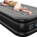 Air Mattress 18", Twin Air Bed with Soft Flocked Top and Portable Carry Bag, Twin Air Mattress with Built in Pump Raised for Guest, Office, Camping (Black)