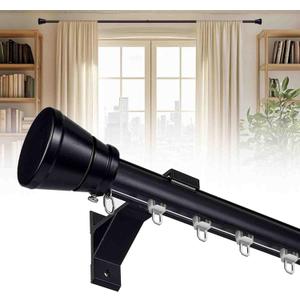 Curtain Single Track Wall Mounted, Roman Rod for Windows, Heavy Duty Drapery Rail with Aluminum Bracket, Silent Curtain Rails System for Room Divider Living Room Bedroom Hospital (Black, 2.5m(8.2ft)