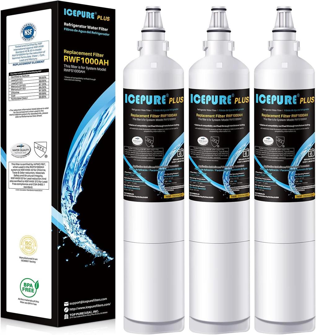 ICEPURE PLUS 9990 NSF 53&42 Certified Replacement for Kenmore 46-9990, LG LT600P 5231JA2006B 5231JA2006A-S, KENMORECLEAR 9990, FML-2, LSC27931ST, LFX25960ST, RWF1000A Refrigerator Water Filter, 3PACK