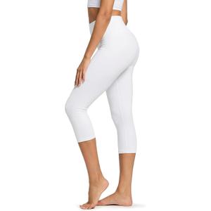 we fleece Women’s Soft Capri Leggings for Women-High Waisted Tummy Control Non See Through Workout Running Black Leggings Yoga Pants (White, Small-Medium)