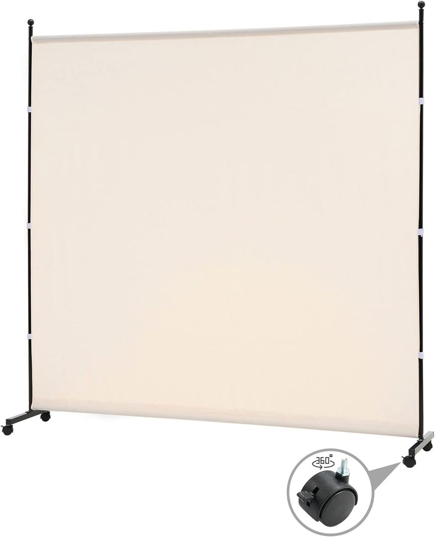 6FT Single Panel room divider with Wheels,Rolling Fabric room dividers for Partition privacy screens,Freesting Wall Divider for Home Office,Hospital,(Beige)