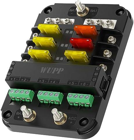 WUPP 12V Fuse Block with Relay, Automotive 6 Circuits Fuse Box With ACC Interface, Universal Fuse Block and Relay Kit for Cars Trucks Marine Boat