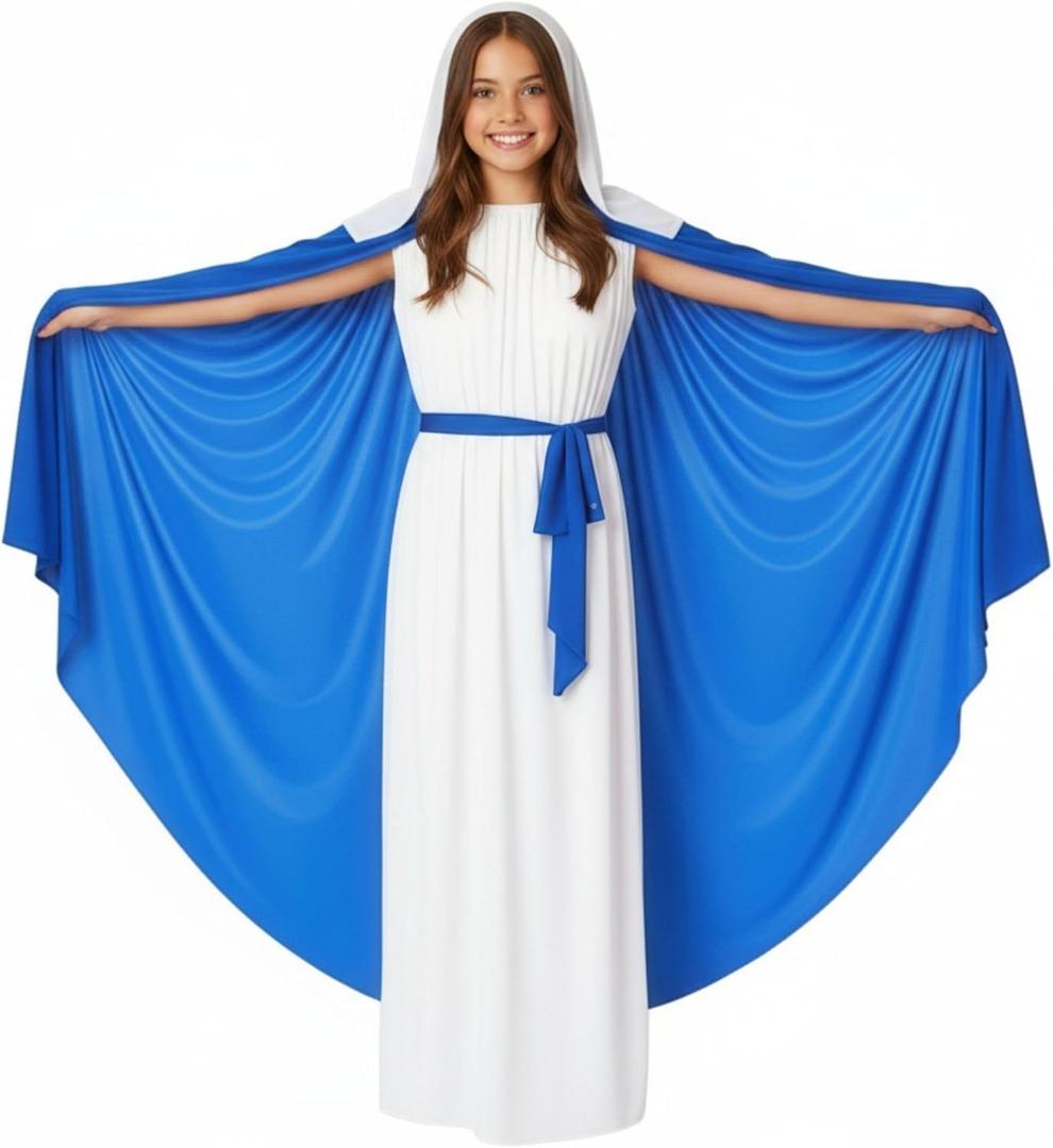 Morph Virgin Mary Costume for Kids, Mary Costume for Girls, Nativity Costumes for Kids, Christmas Costumes for Girls (Large)
