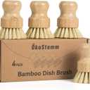 4 Pack Bamboo Dish Brush, Dish Scrubber Brush with Sisal Bristle, Natural Scrub Brush for Kitchen Cleaning Dishes, Pots, Pans, Bottles, Vegetables