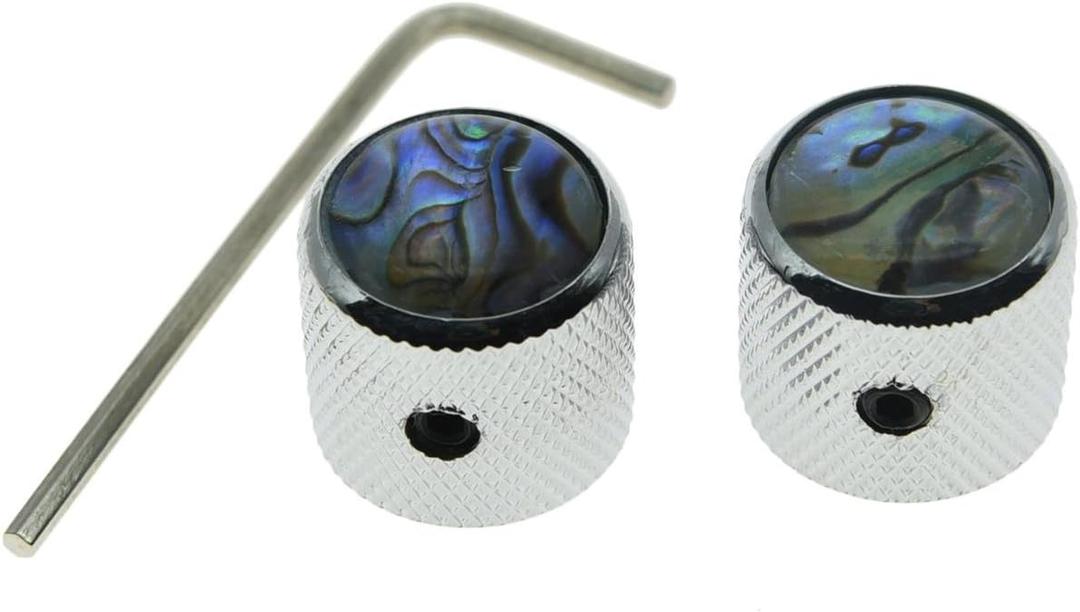 Dopro 2pcs Chrome Tele Telecaster Abalone Top Guitar Dome Knobs Bass Knobs with Set Screw and Wrench