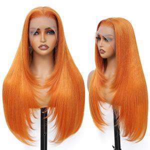 Long Ginger Wig Synthetic Lace Front with Straight Layered Hairstyle for Black Women - Pre-Plucked 13x4 HD Lace Glueless Wigs Ready to Wear 26inch