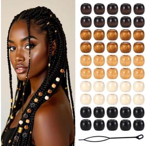95 Pcs Wood Hair Beads for Braids & Dreadlocks, 12X11mm Natural Wooden Beads Hair Accessories for Braiding & DIY Crafts