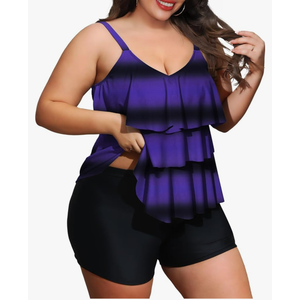 FOLUNSI Women's Plus Size Tankini Swimsuits Ruffled Flounce Swimwear Tummy Control Two Piece Bathing Suits 1XL
