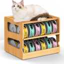 Teamkio Stackable Bamboo Cat Food Organizer, 2-Tier Adjustable FIFO Can Dispenser Space-Saving Storage, Holds Up to 36 Cans - Ideal for Pantry, Cabinet, Countertop