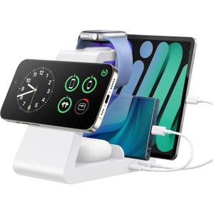 Charging Station for iPhone,5 in 1 Wireless Charger Stand Dock for Apple: Mag-Safe Charging Station for Multiple Devices Apple iPhone 17 16 15 14 13 12 Pro Max Plus Apple Watch iWatch Magnetic (White)