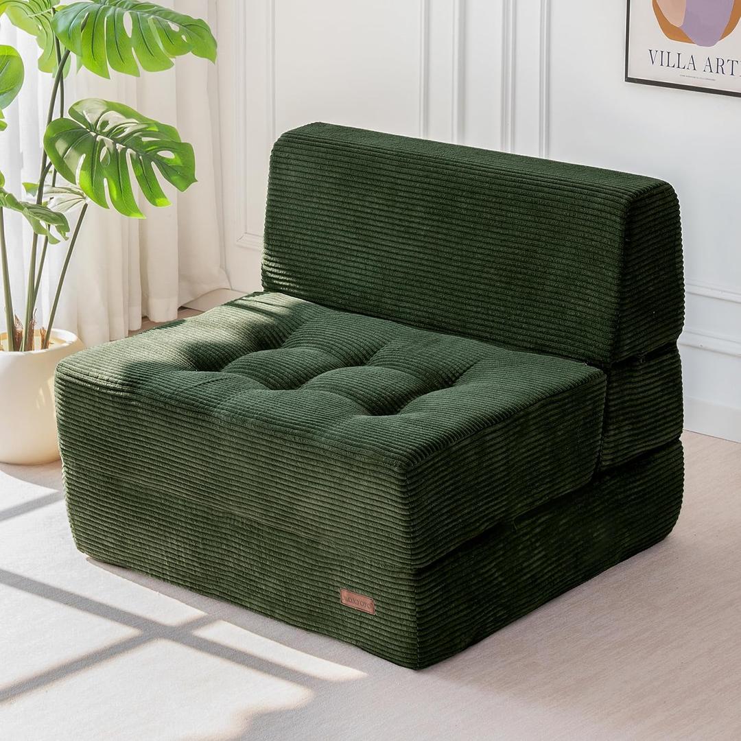 MAXYOYO Folding Sofa Bed, 8-Inch Fold-Out Chair Bed, Single
2-in-1 Convertible Floor Sofa Couch, High-Density Foam Tufted Lounge Couch for Living Room Bedroom Dorm, Dark Green