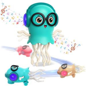 Magic Electric Dancing Jellyfish Toy with Led Light and Music,Playful Automatic Steer Crawling Dancing Baby Toy with Smart Tentacle Explorer,Dancing Octopus Toy,Tummy Time Toys,Green