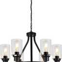 6-Light Farmhouse Chandelier Wagon Wheel Pendant Light Fixtures for Dining Room Living Room Island Kitchen Foyer Bedroom, Modern Black Industrial Rustic Adjustable Height Metal E26 Base