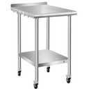 Stainless Steel Table With Wheels 24 x 18 Inch w/Backsplash, Commercial Prep Table, NSF Metal Table for Home Kitchen Restaurant Outdoor