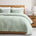 WDCOZY Sage Green Queen Size Quilts Bedding Sets with 2 Pillow Shams, Lightweight Soft Bedspread Coverlet, Quilted Blanket Thin Comforter Bed Cover for All Season, 3 Pieces, 90x90 inches