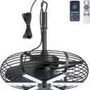 Coolbull Outdoor Ceiling Fans with Light for Patios, 20'' Gazebo Fan, Plug in Ceiling Fan, Waterproof, Remote&APP Control, Hanging with Hook, Black