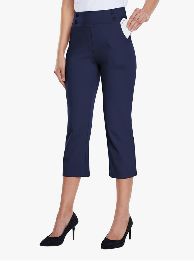 Willit Women's Capri Pants Dress Yoga Capri Stretch Business Work Casual Capris Straight Leg Office Pants 21" M