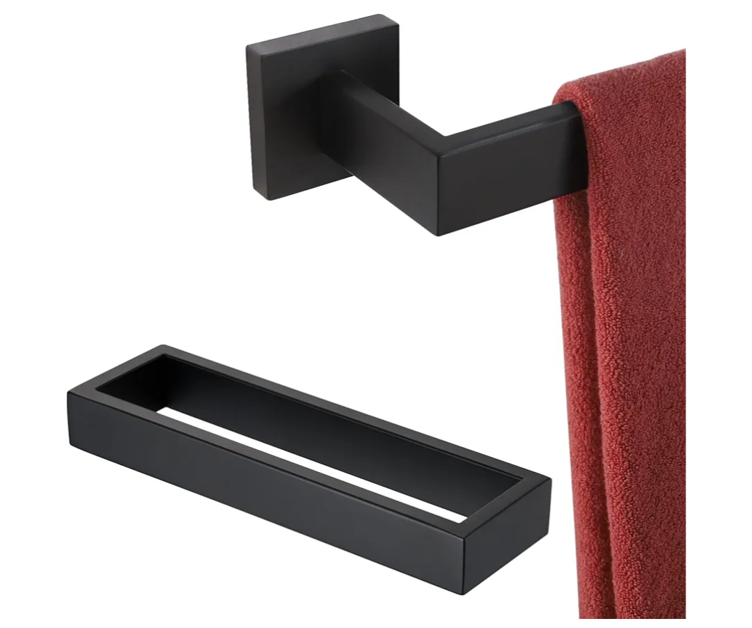 KOKOSIRI 36 Inch Towel Bar Bathroom Kitchen Towel Holder Bath Towel Ring Towel Hanger Wall Mounted Matte Black B4003BK-L36+B4008BK-L9