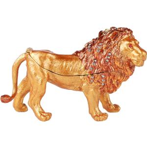 Lion Trinket Boxes Hinged Enamel Hand-Painted Jewelry Box Animals Figurine Unique Gift for Home Decor