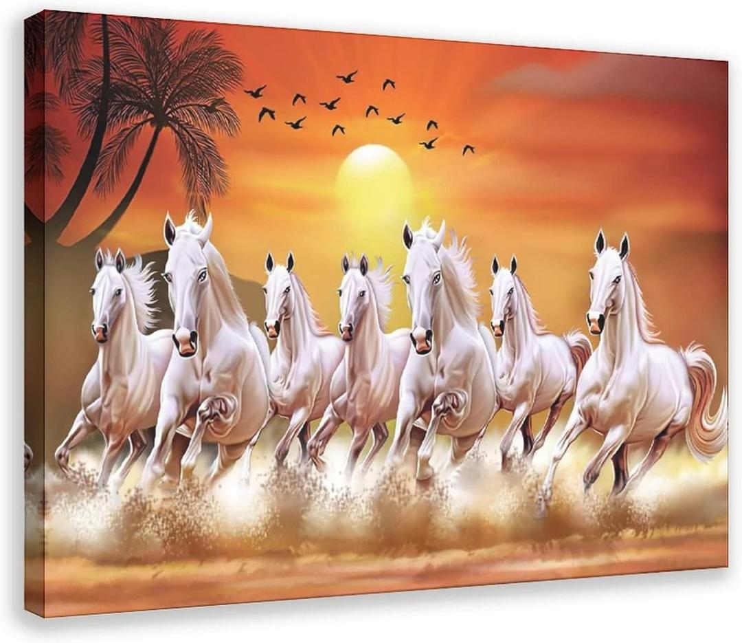 OZIBGS Seven Lucky Running Wild Horses Wall Art Animal Posters Canvas Poster Bedroom Decor Sports Landscape Office Room Decor Gift Frame-style 08x12inch(20x30cm)