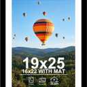 JCJMY 19x25 Picture Frame with 16x22 Mat, Display Photo 16x22 with Mat or 19 x 25 Without Mat, Wall Hanging Large 19 by 25 Poster Frame with Plexiglass, Black