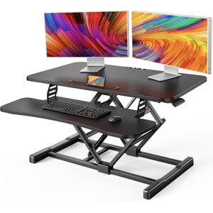 HUANUO Standing Desk Converter, 32 Sit to Stand Desk with Keyboard Tray, Height Adjustable Stand Up Desk Riser for Home Office, Dual Monitor and Laptop Workstation, Black (32 Inch)