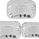 3-Pack Rectangular Silver Serving Tray, 3 Sizes Vintage Floral Engraved Mirror Decorative Tray, for Whiskey, Cookies, Charcuterie, Snacks, Desserts, Wedding Party
