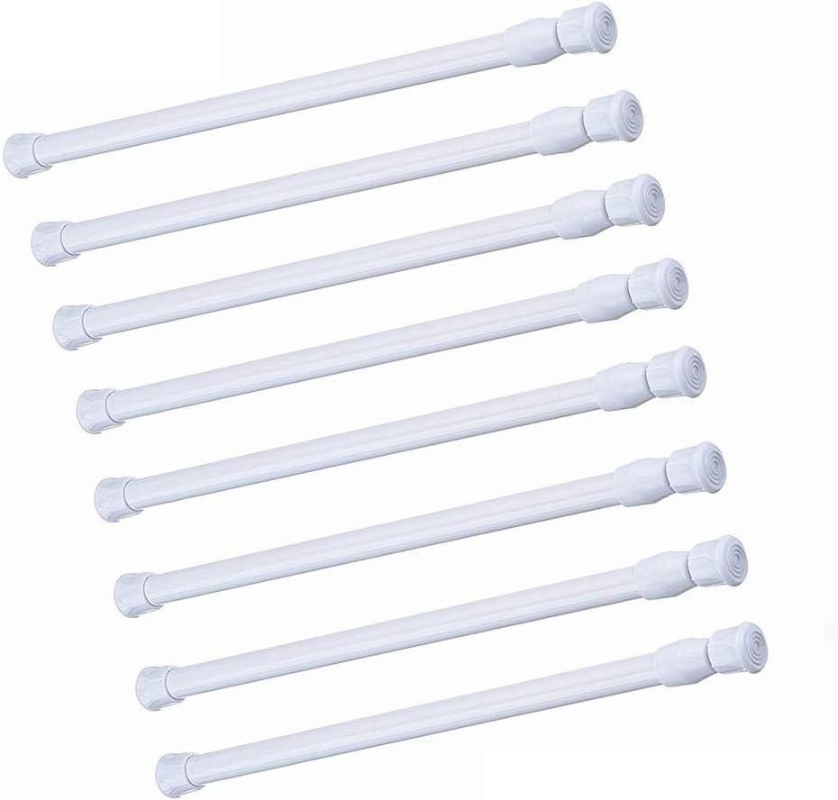 8 Pack Spring Curtain Tension Rods, 15.7-28 Inch Cupboard Bars Tensions Rods Adjustable Extension Rod for Bathroom Window Closet refrigerator bar DIY Projects (White)