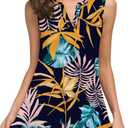 Neineiwu Women's Summer Tank Top V Neck Sleeveless Loose Pleated Shirt (Blue, L)