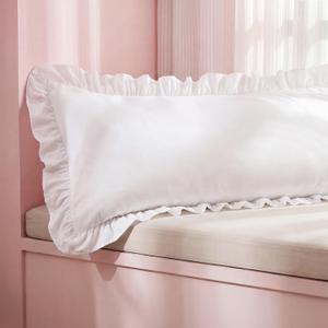 Bedsure Ruffle Body Pillow Covers, Ruffled Long Pillowc Shams, Double Brushed Microfiber Ruffled Pillow Case Covers with Envelope Closure, White, 20" x 54"