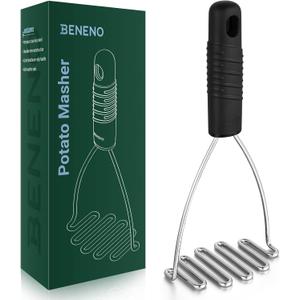 Beneno Heavy Duty Stainless Steel Wire Potato Masher with Soft Grip Handle for Effortless Mashing, Sturdy & Rust-Proof Masher Kitchen Tools for Potatoes, Dishwasher Safe, Black
