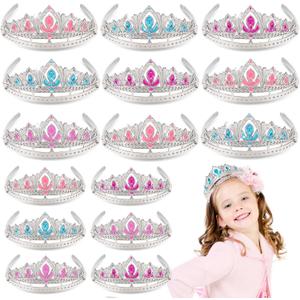 NINAOR Princess Crown Party Favors, 16Pcs Princess Dress Up Tiaras for Birthday Girl Cosplay Accessories, Princess Pretend Play Jewelry Party Supplies