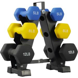 Fitvids Neoprene Dumbbell Set with Rack, 50 LB, Color Series