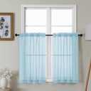 Gwine Sky Blue Sheer Kitchen Curtains 36 Inch Length, Light Filtering Voile Soft Airy Small Cafe Curtains, Short Window Curtain for Bathroom Basement, 42x36 inch, 2PCS