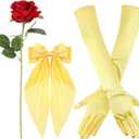 Preboun Princess Costume Accessories Yellow Bow Hairband Gloves Rose Flower Kit for Halloween Dress up Cosplay Birthday Party
