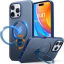 TORRAS Upgraded 360Spin Magnetic Stand for iPhone 16 Pro Case, Fit for MagSafe, Built-in Kickstand & Ring Holder, Mil-Grade Protective Soft Edge Translucent Slim Case for iPhone 16 Pro, Blue 6.3'' (16 Pro Case, 6.3'', Navy Blue)