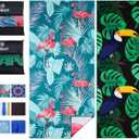 2 Pack Lightweight Thin Beach Towel Oversized 71"x32" Big Extra Large Microfiber Sand Free Towels for Adult Quick Dry Travel Camping Beach Accessories Vacation Essential Gift Flamingo Toucan