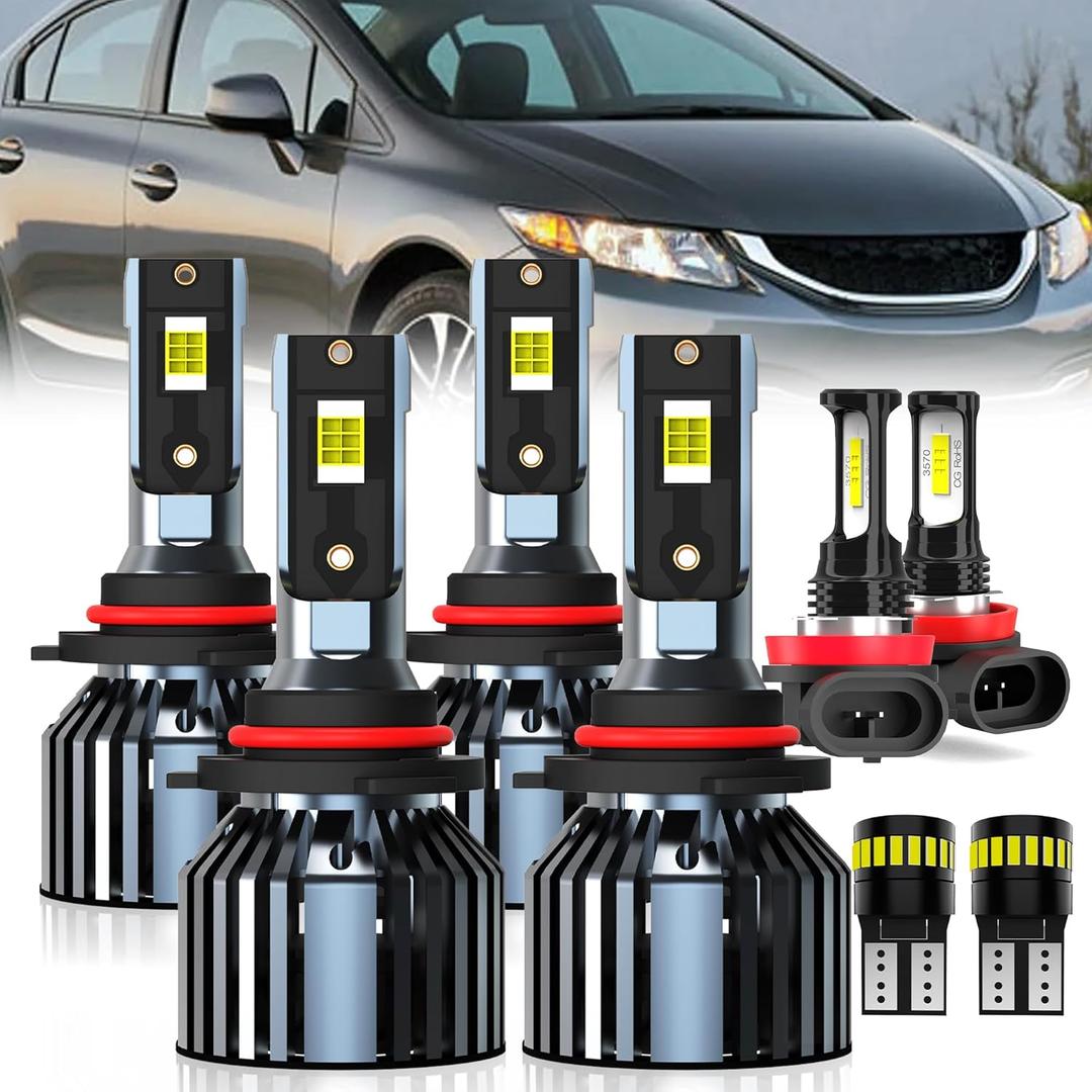 For 2006-2013 & 2014-2015 Sedan Honda Civic light Bulbs, 9005 High Beam 9006 Low Beam H11 Fog Light License Plate Lights Combo, 8PCS