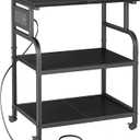 YAOHUOO 3 Tier Large Printer Stand with Power Outlet/Adjustable Storage Shelf, Rolling Cart with Wheels, Printer Table for Home Office 3D Printer/Heat Press/Laser, 22"x15" Black