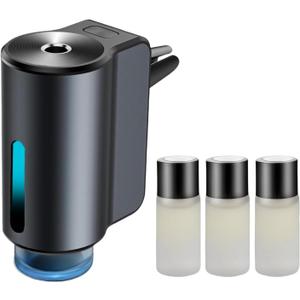 Car Air Freshener Diffuser, Smart Car Air Freshener, Car Diffuser Air Freshener with Three Adjustable Modes, Aromatizante Para Carro with 3pcs Essential Oil, Car Fresheners Long Lasting, Black
