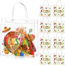 Hosuly 24 Pcs Mexican Fiesta PVC Treat Bags with Handles Reusable Fiesta Clear Plastic Gift Bags Cinco De Mayo Candy Goodie Bags Taco Bar Favor Bags Decor for Fiesta Mexico Party Supplies