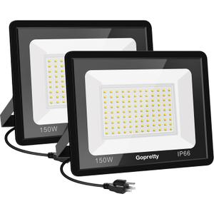 150W Warm White Outdoor LED Flood Lights, 3000K 18000LM IP66 Waterproof, Garden Garage, Court, Shop Exterior Security Floodlights 2 Pack