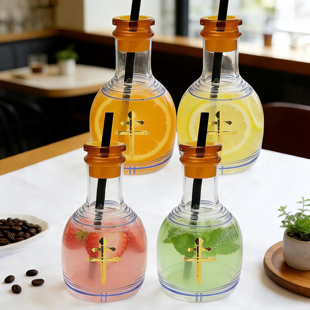 Reusable Patron Bottles with Straw - 12oz Acrylic Patron Cups Empty for Drinks, Party Cups with Lid and Reusable Straw Ball Cocktail Cup, Champagne Bottles Party Gifts for Wine, Alcohol, Tequila